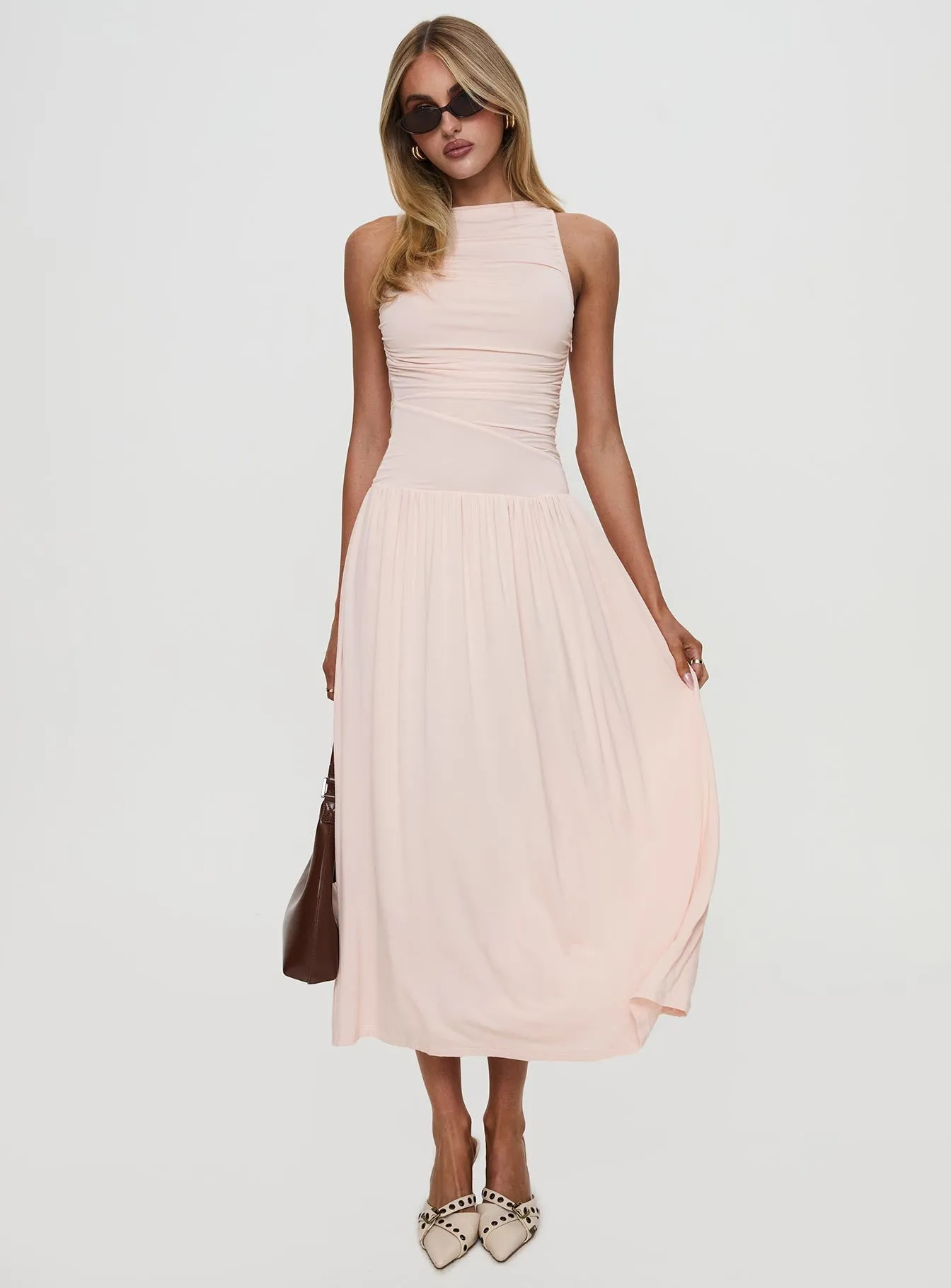 Reveur Ruched Maxi Dress Pink Night Calm