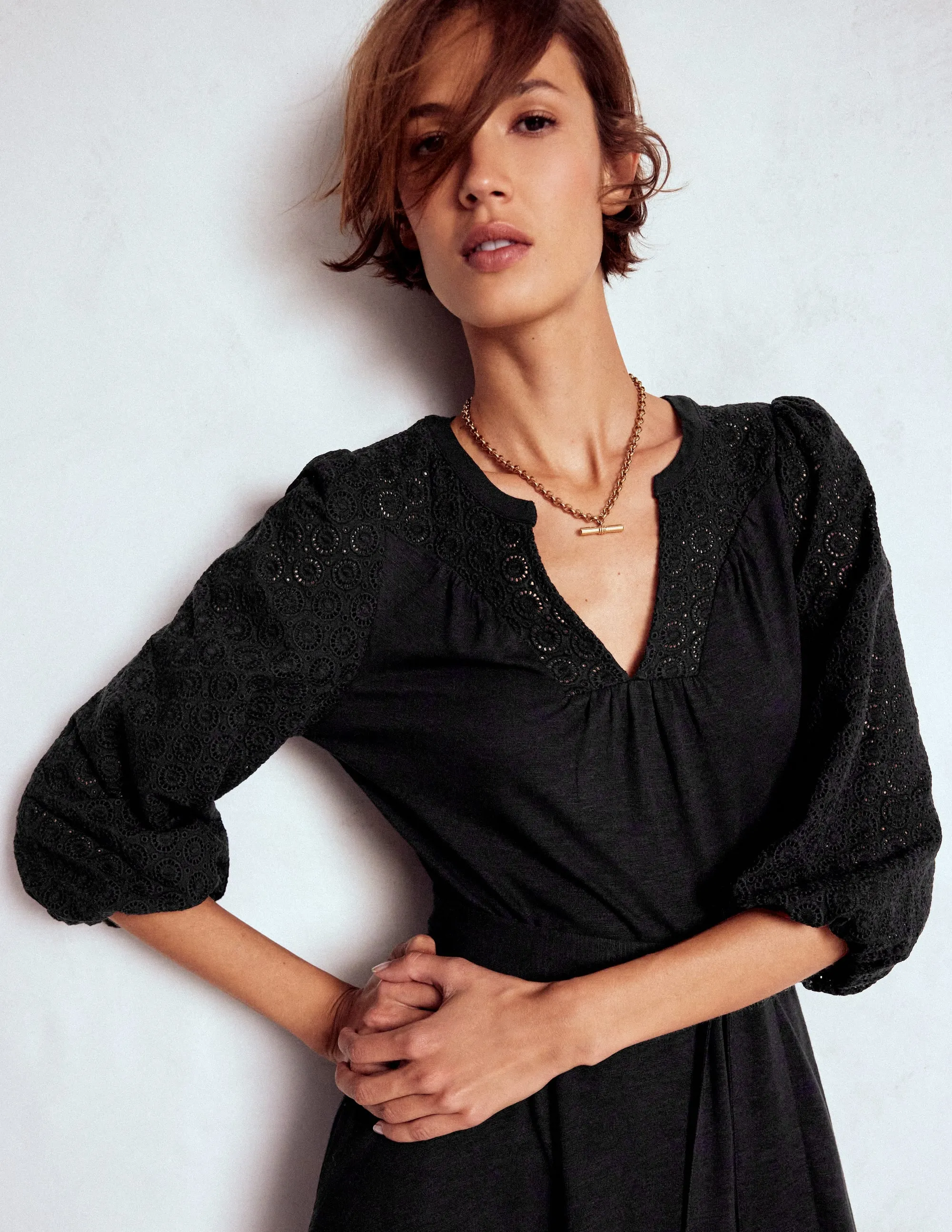 Eden Broderie Jersey Dress-Black bike lane Chic For Work