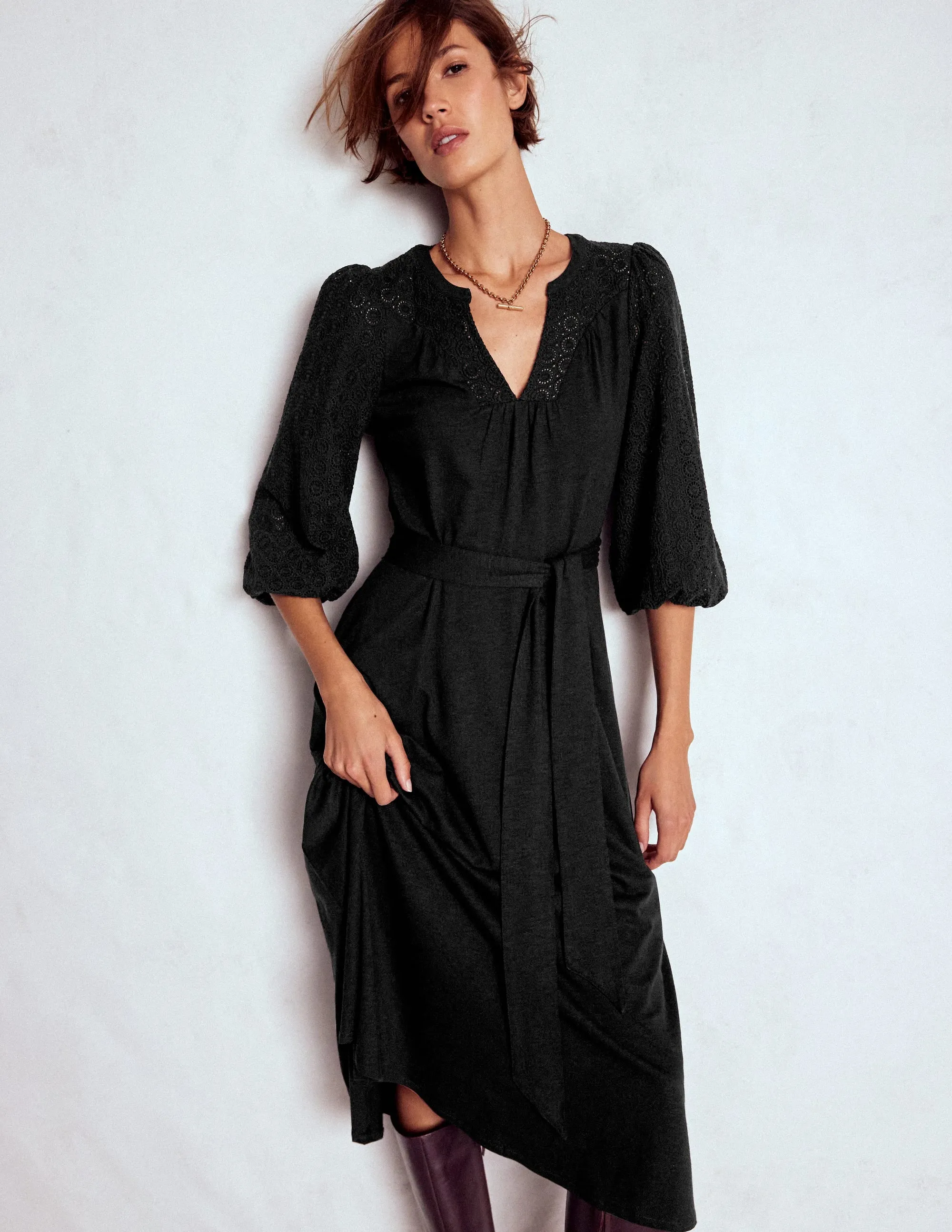 Eden Broderie Jersey Dress-Black Grace Mood