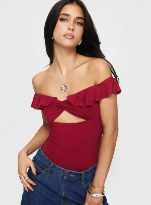 Night Traveler Luxury Slim Be Careful Off The Shoulder Bodysuit Red