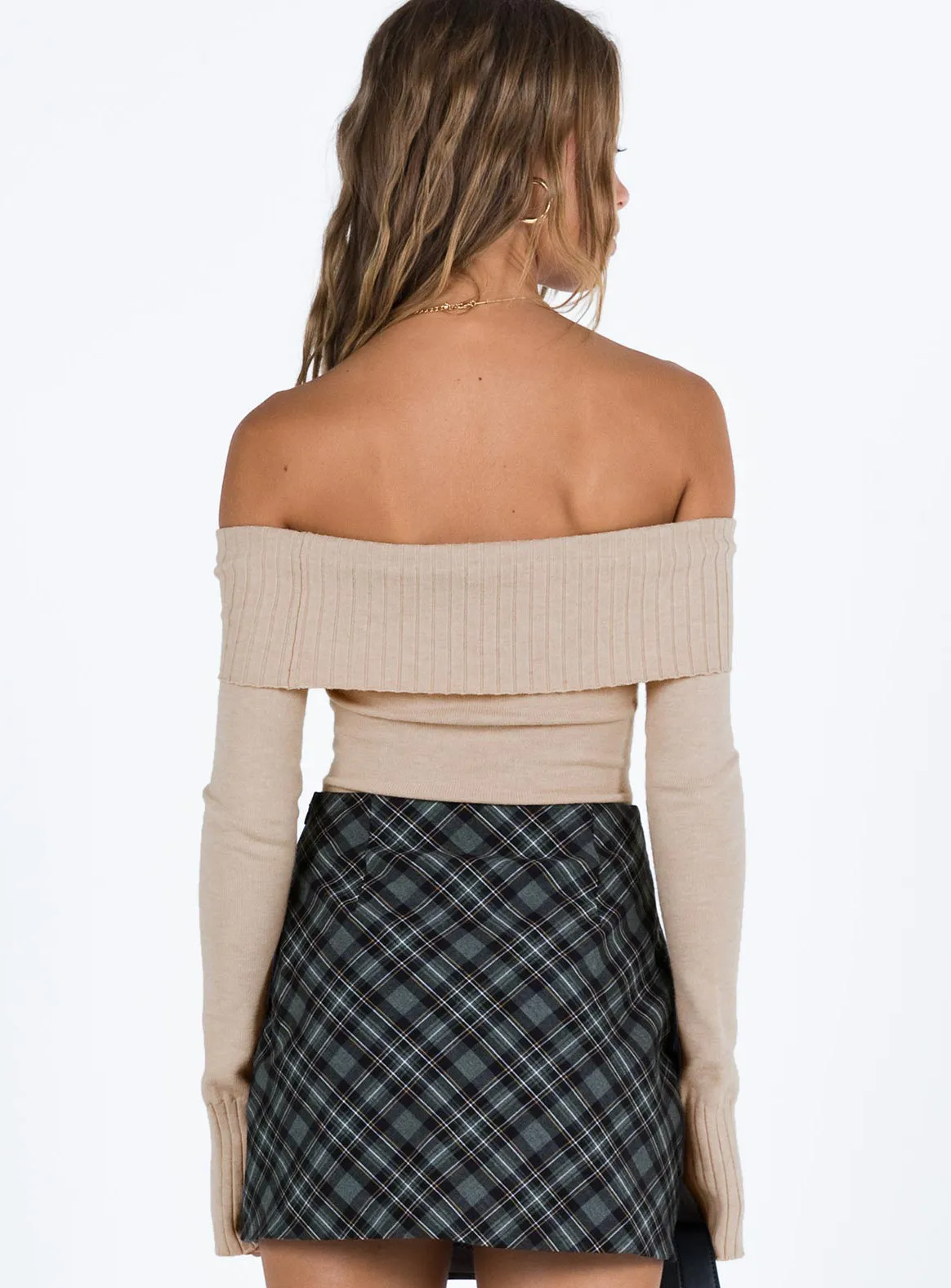 New Soft Loose Classic Savani Off The Shoulder Bodysuit Beige