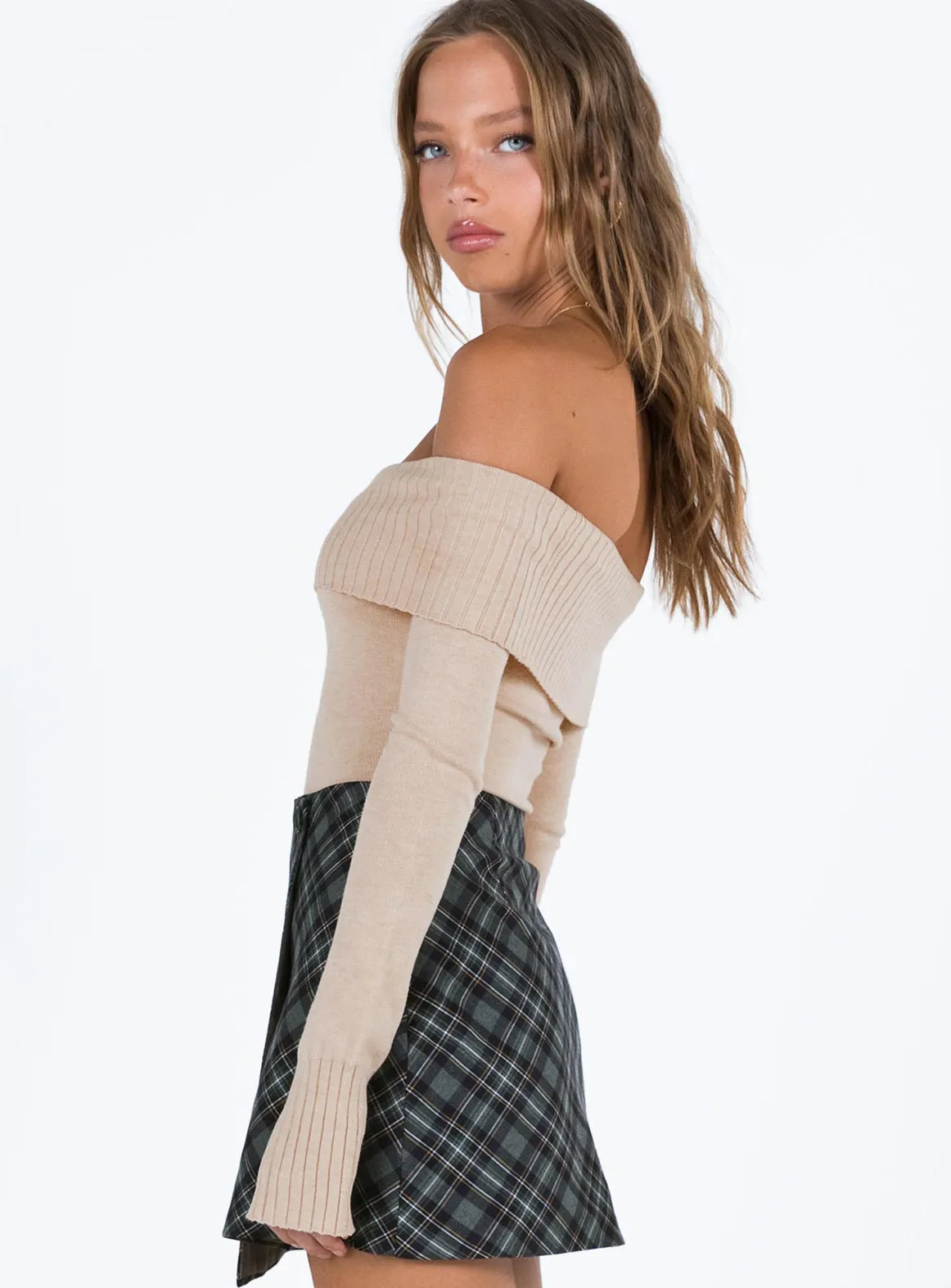 Flexible Bold Retro Kids Savani Off The Shoulder Bodysuit Beige