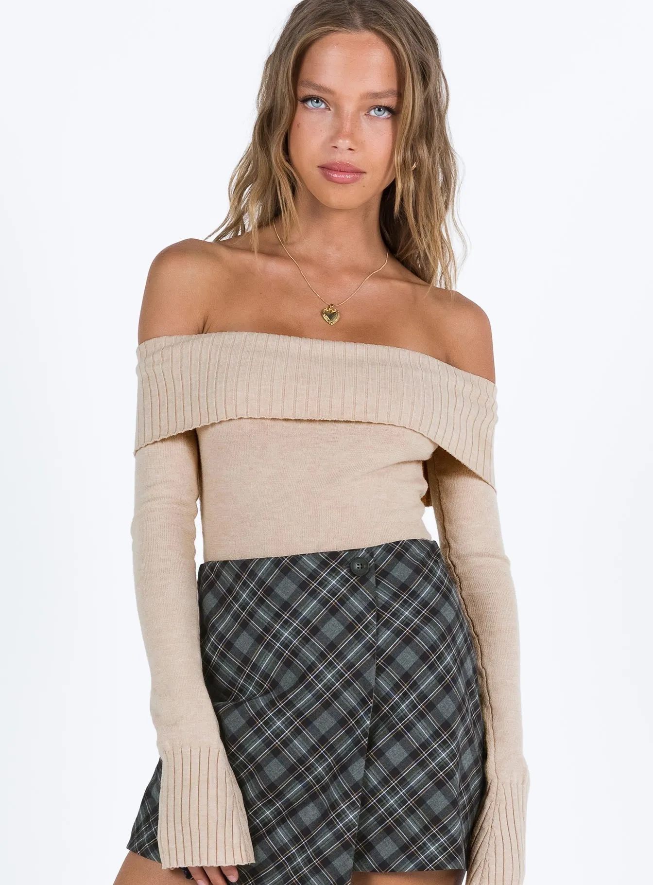 Yoga Girl Relax Modern Savani Off The Shoulder Bodysuit Beige