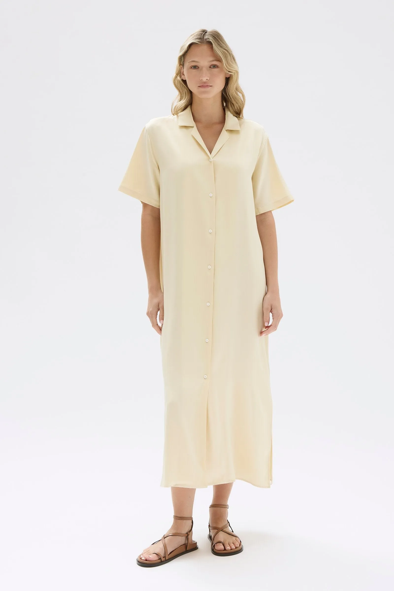 Pure Linen Blend Storm Core Silk Resort Shirt Dress