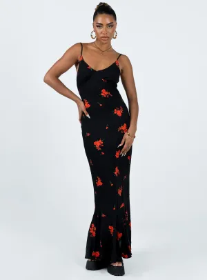 Feminine flowing piece poolside style Lucan Maxi Dress Black / Red