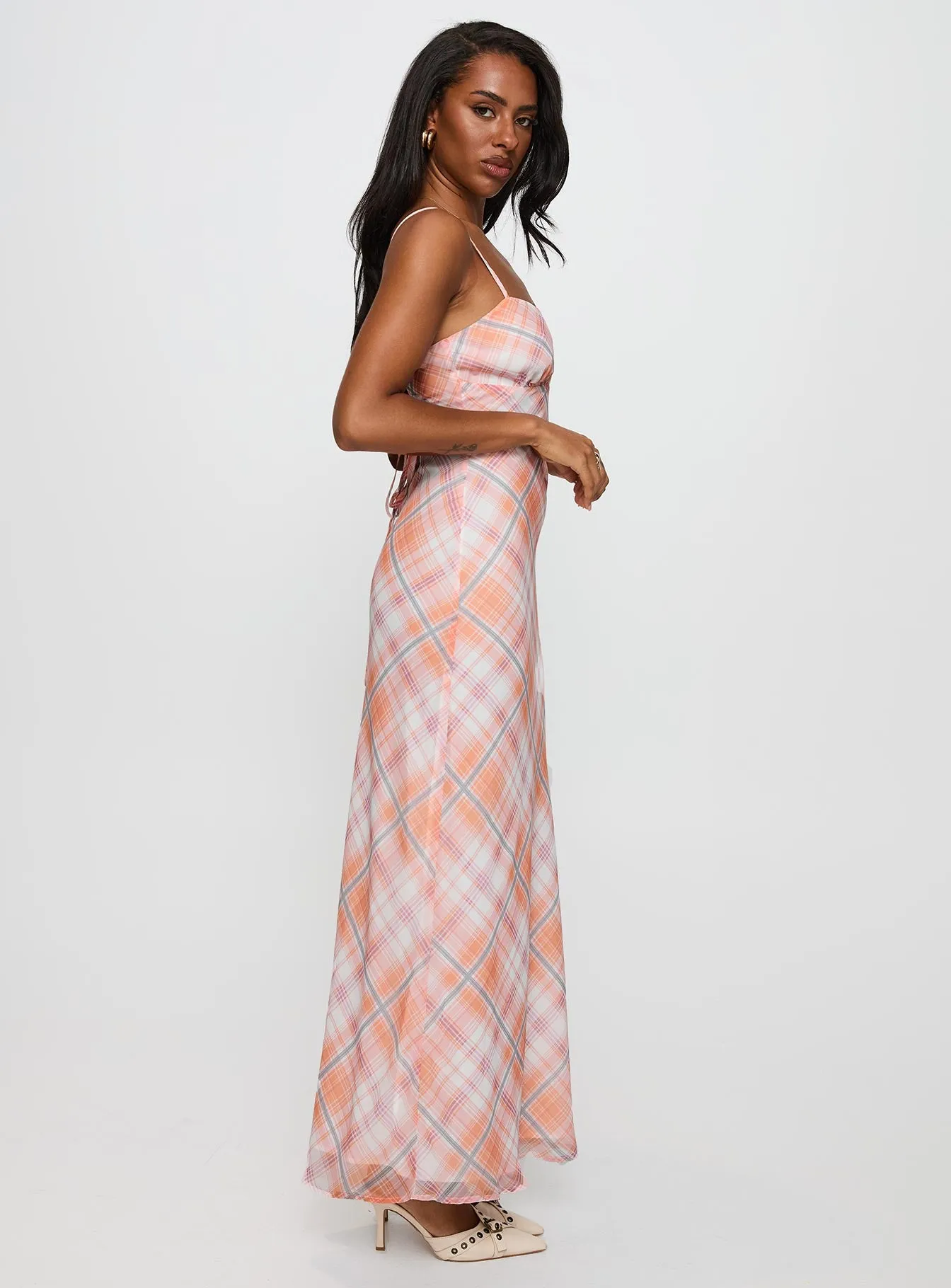 Comfortable weekend dress Wild Meadow Yazmina Maxi Dress Orange Check