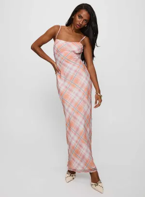 delicate embroidery Yazmina Maxi Dress Orange Check