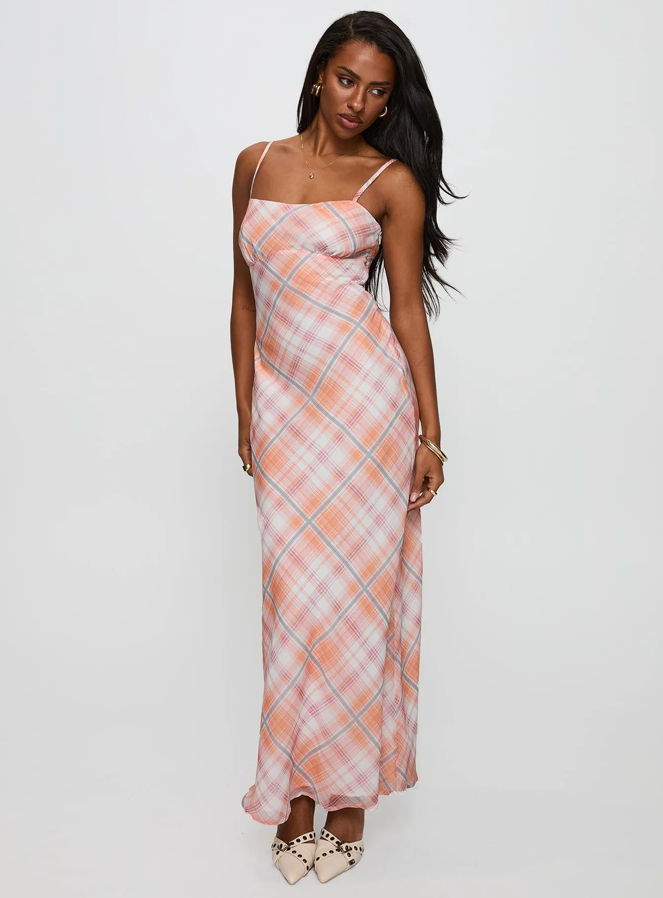Stone Lane holiday vibe Yazmina Maxi Dress Orange Check