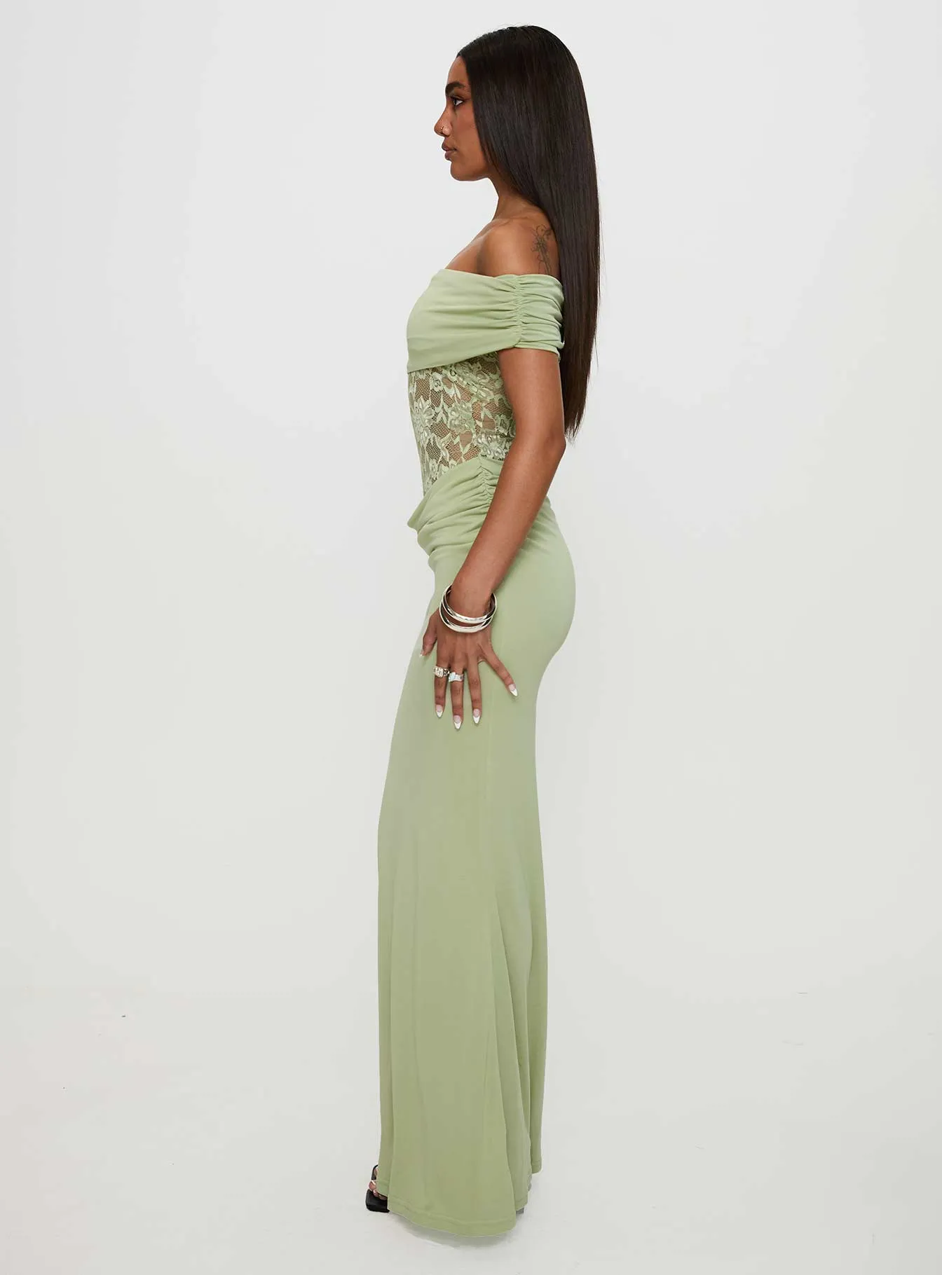 Gwendolen Off The Shoulder Maxi Dress Green Golden Sand