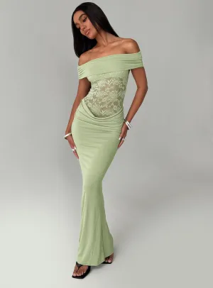 Gwendolen Off The Shoulder Maxi Dress Green Soft fabric maxi gown