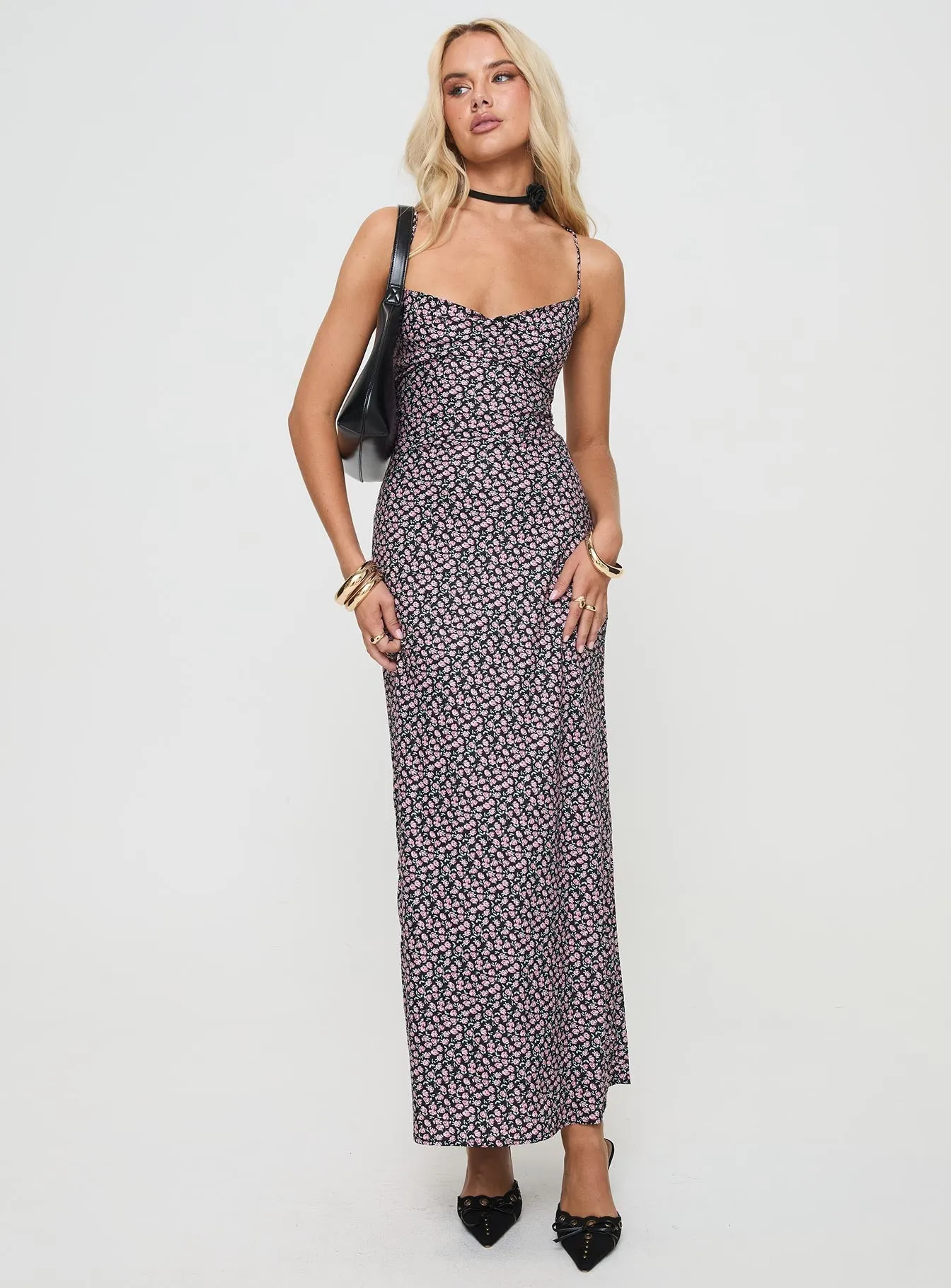 Laurent Maxi Dress Black Floral Sunset Peak