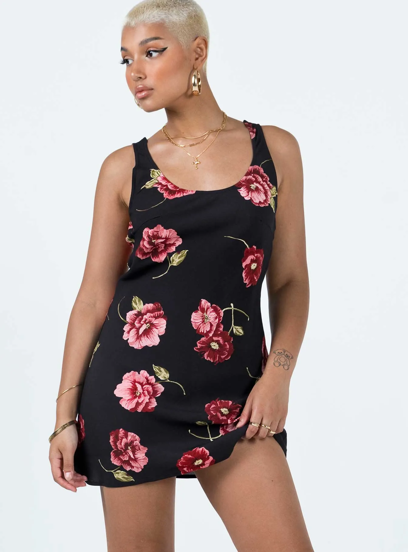 Elegant formal mini gown Shelli Vintage Floral Mini Dress Black / Multi