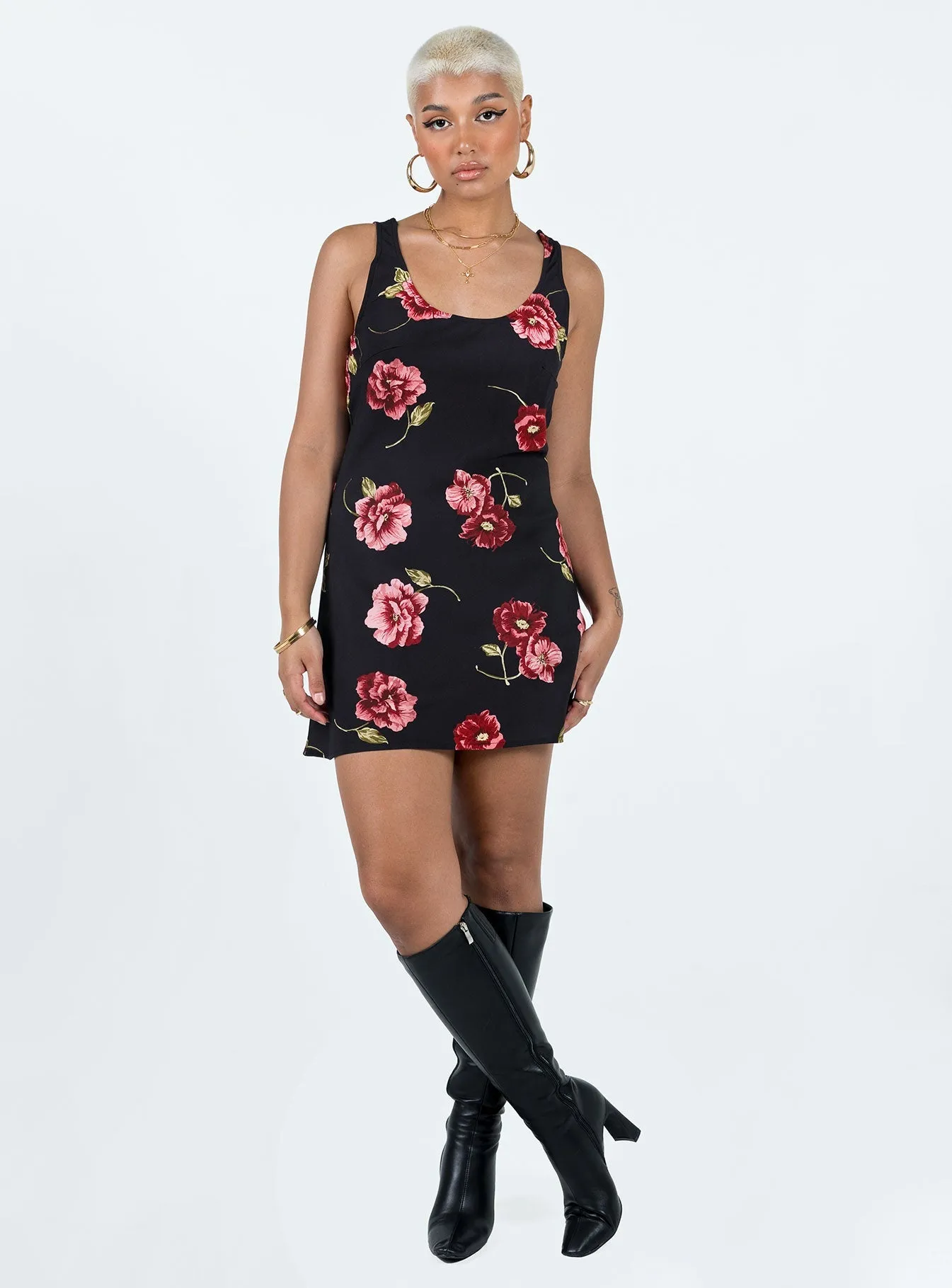 Shelli Vintage Floral Mini Dress Black / Multi Soft touch finish