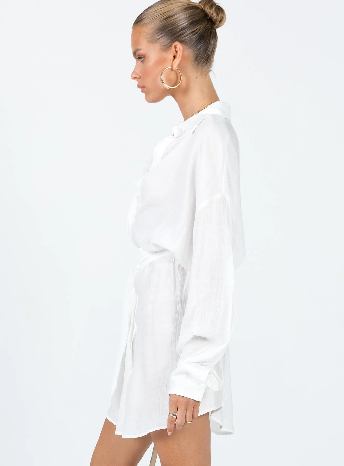 Youthful Chic Neon Mood Bilari Textured Fabric Shirt Dress White