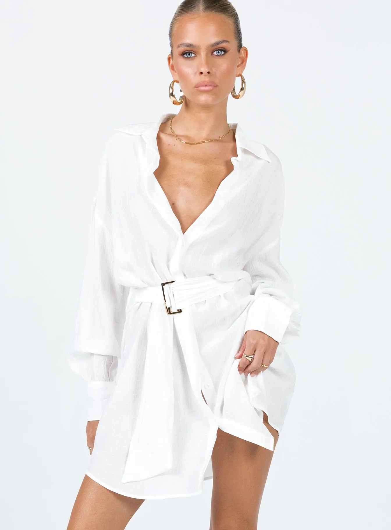 Comfy Design Comfortable summer night dress Bilari Textured Fabric Shirt Dress White