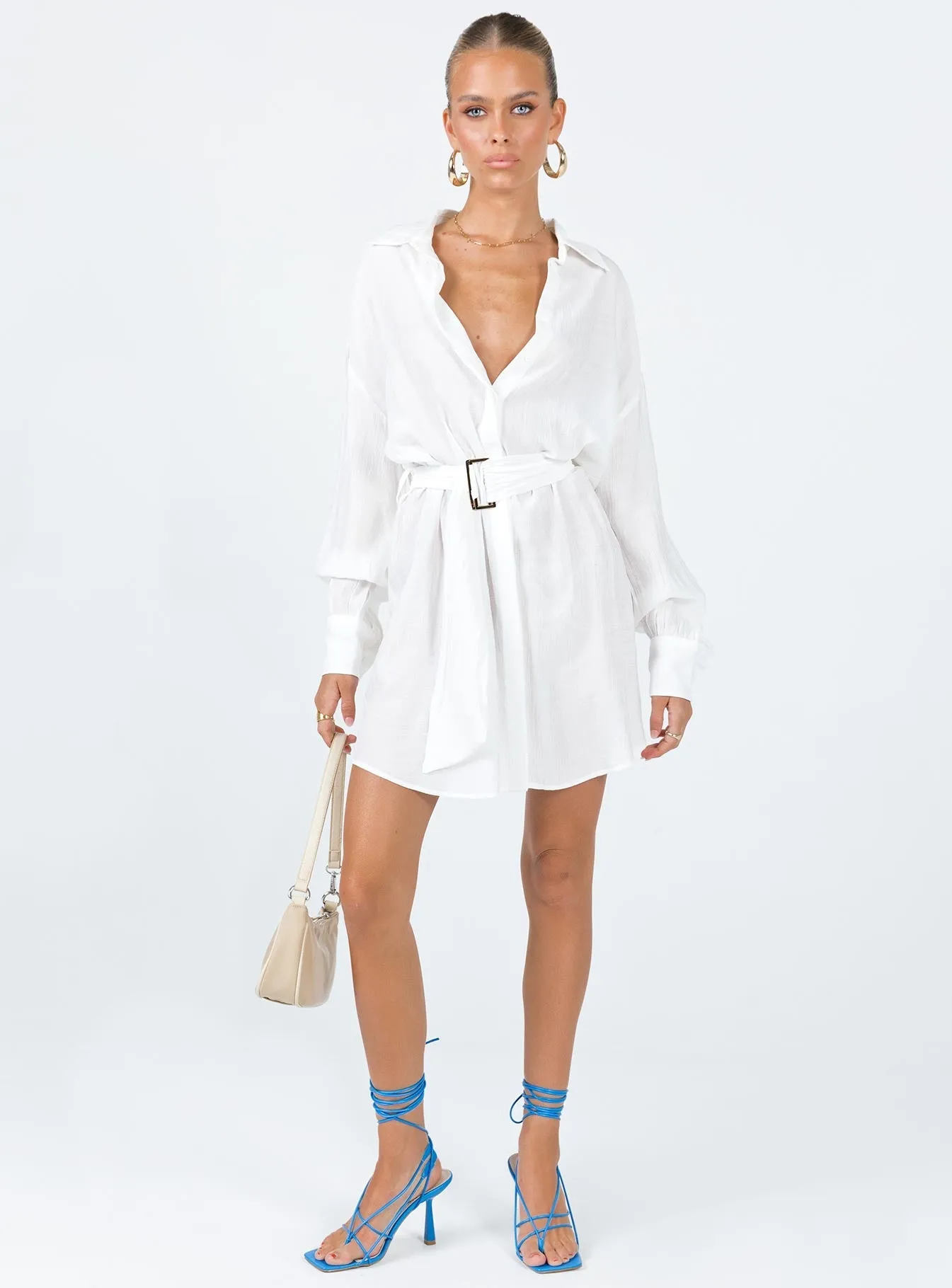 Trendy Outfit Comfy Fashion Bilari Textured Fabric Shirt Dress White