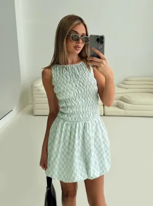 Cozy Fit Style Demure Shirred Bubble Hem Mini Dress Check