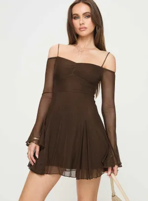 Smart Casual Wear Fortin Off The Shoulder Mini Dress Chocolate