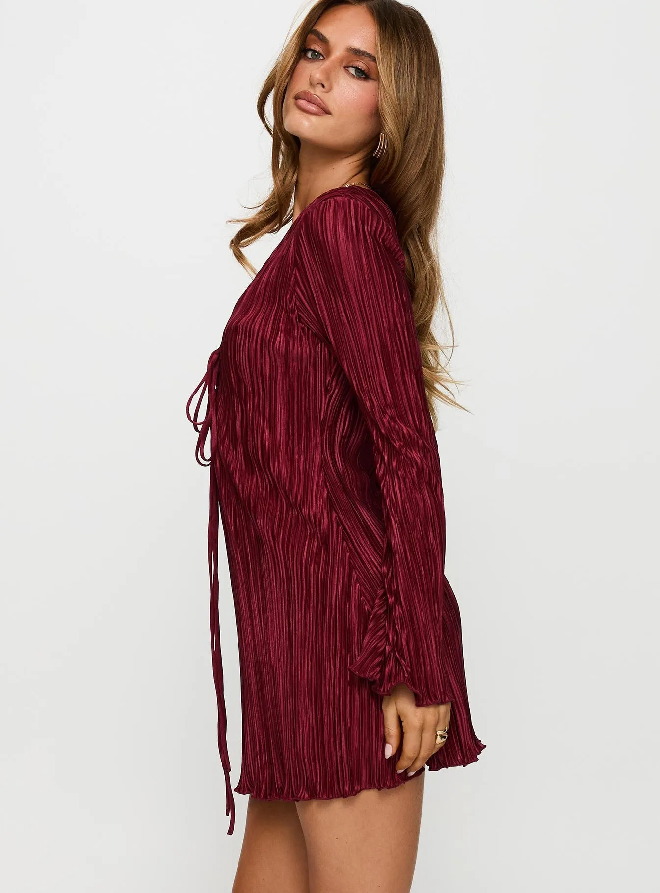 Malop Long Sleeve Mini Dress Burgundy Flirty Vibe