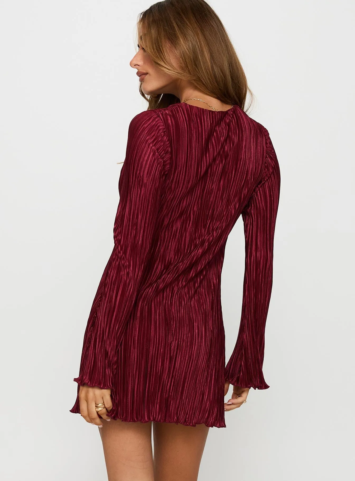 Malop Long Sleeve Mini Dress Burgundy Urban Rush Layer Free