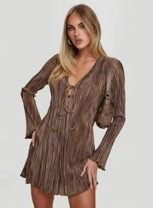 Malop Long Sleeve Mini Dress Chocolate Minimal Seam
