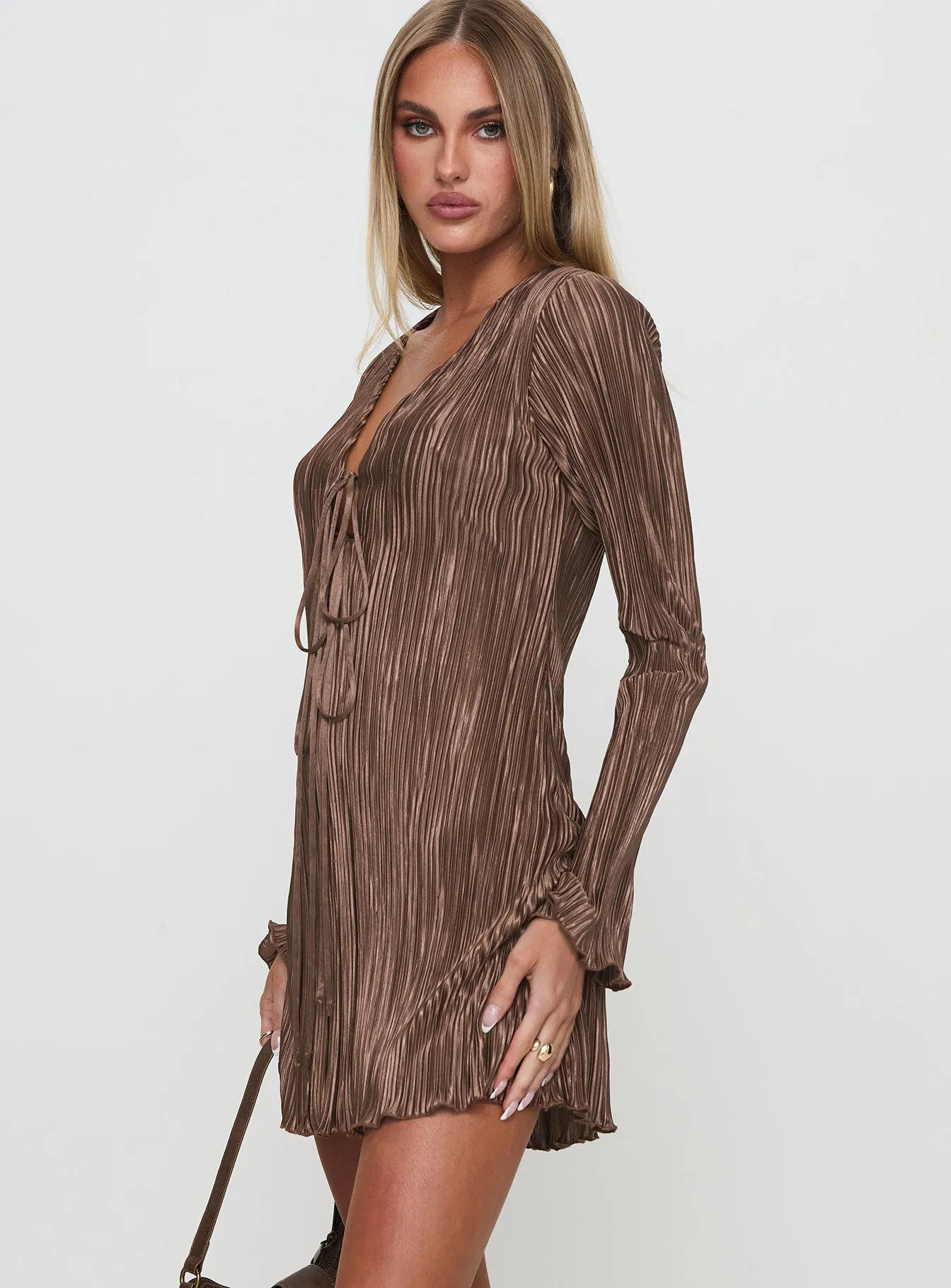 Malop Long Sleeve Mini Dress Chocolate Casual Comfort Look