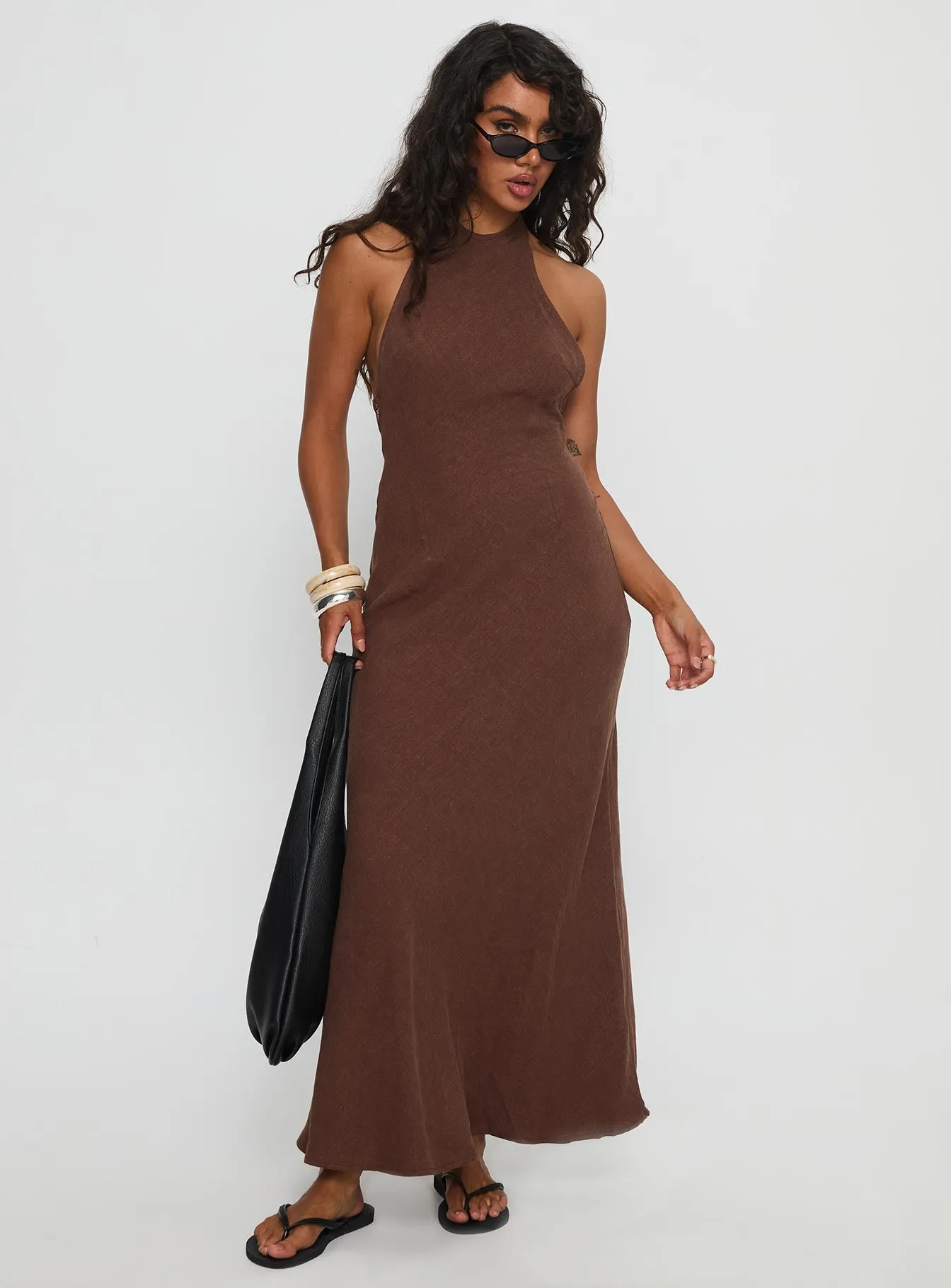 Patch Glow Annetta Halter Maxi Dress Chocolate