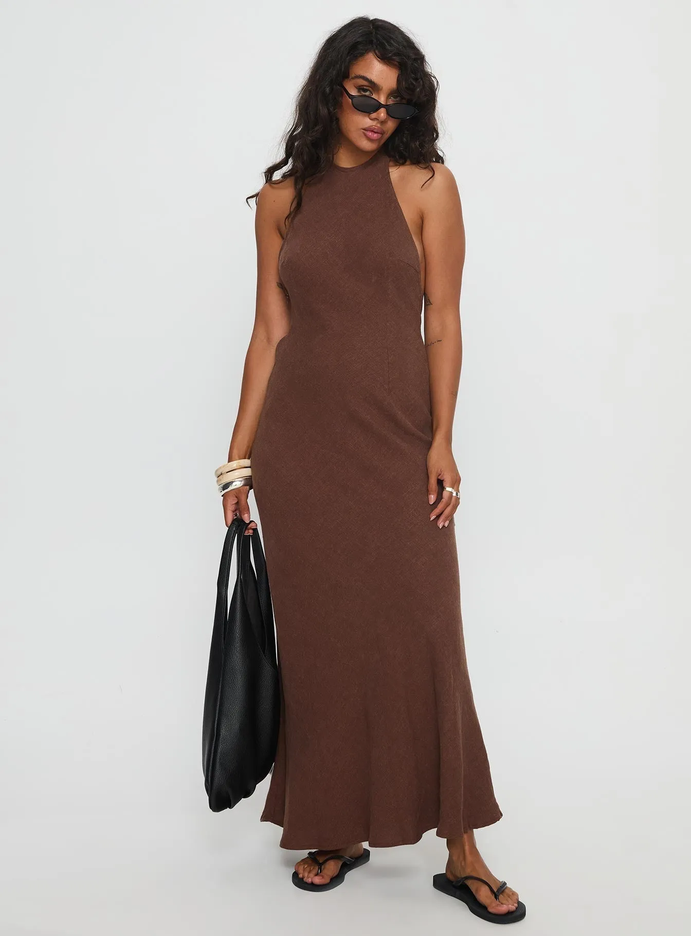 Annetta Halter Maxi Dress Chocolate Dome Glow Flow Line