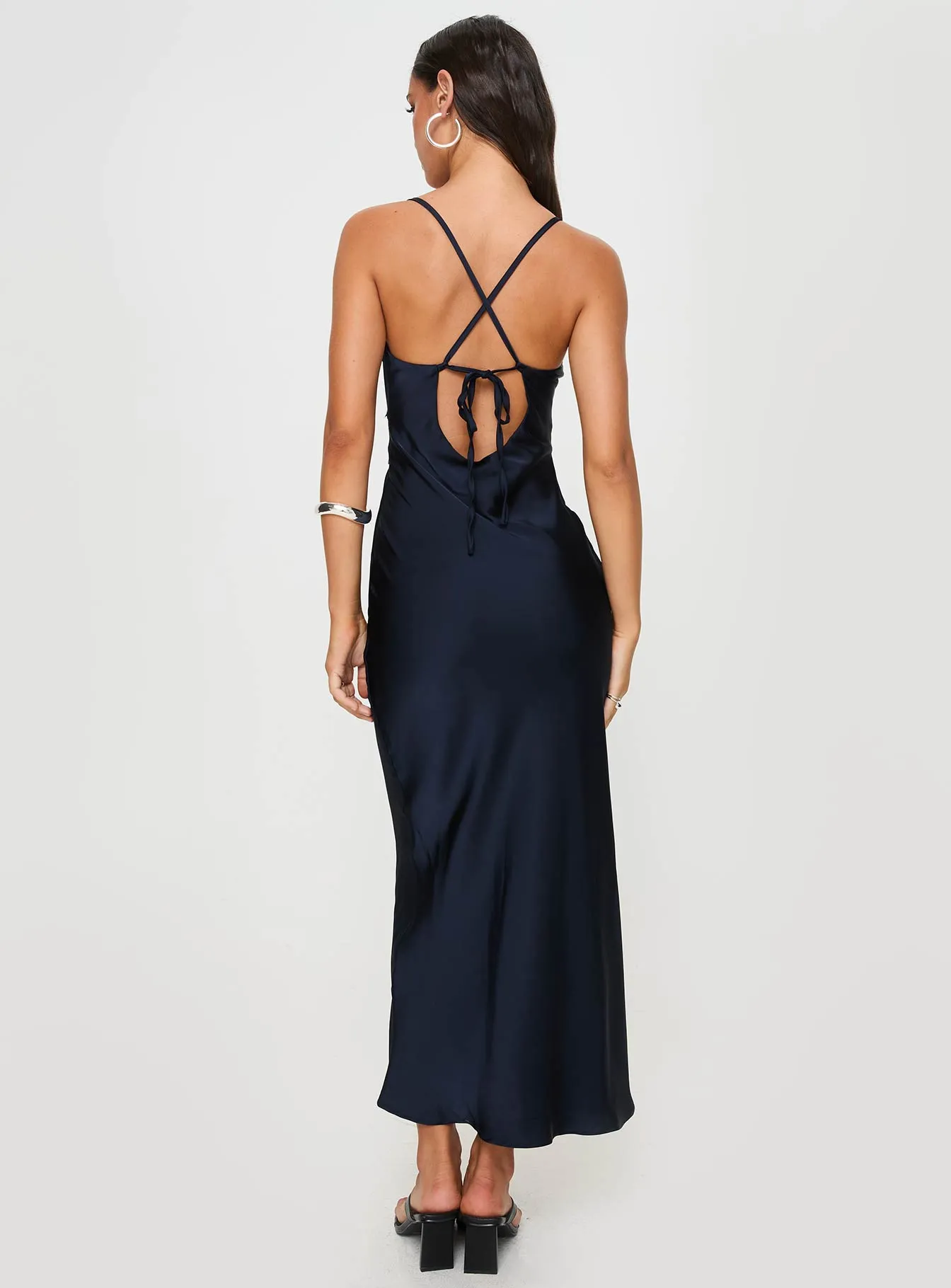 Spanish Heat River Walk Treasure Bias Cut Maxi Dress Navy Petite