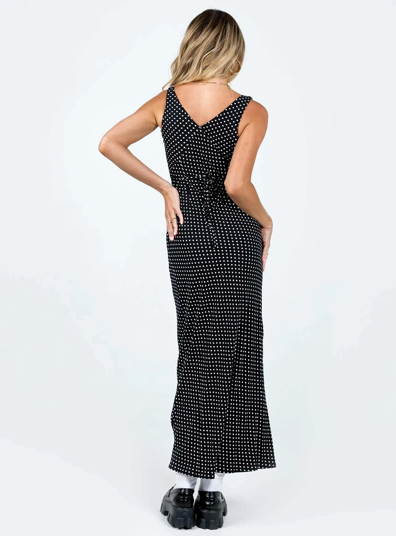 Lavender Glow Sun Heat Nellie Maxi Dress Black Polka Dot