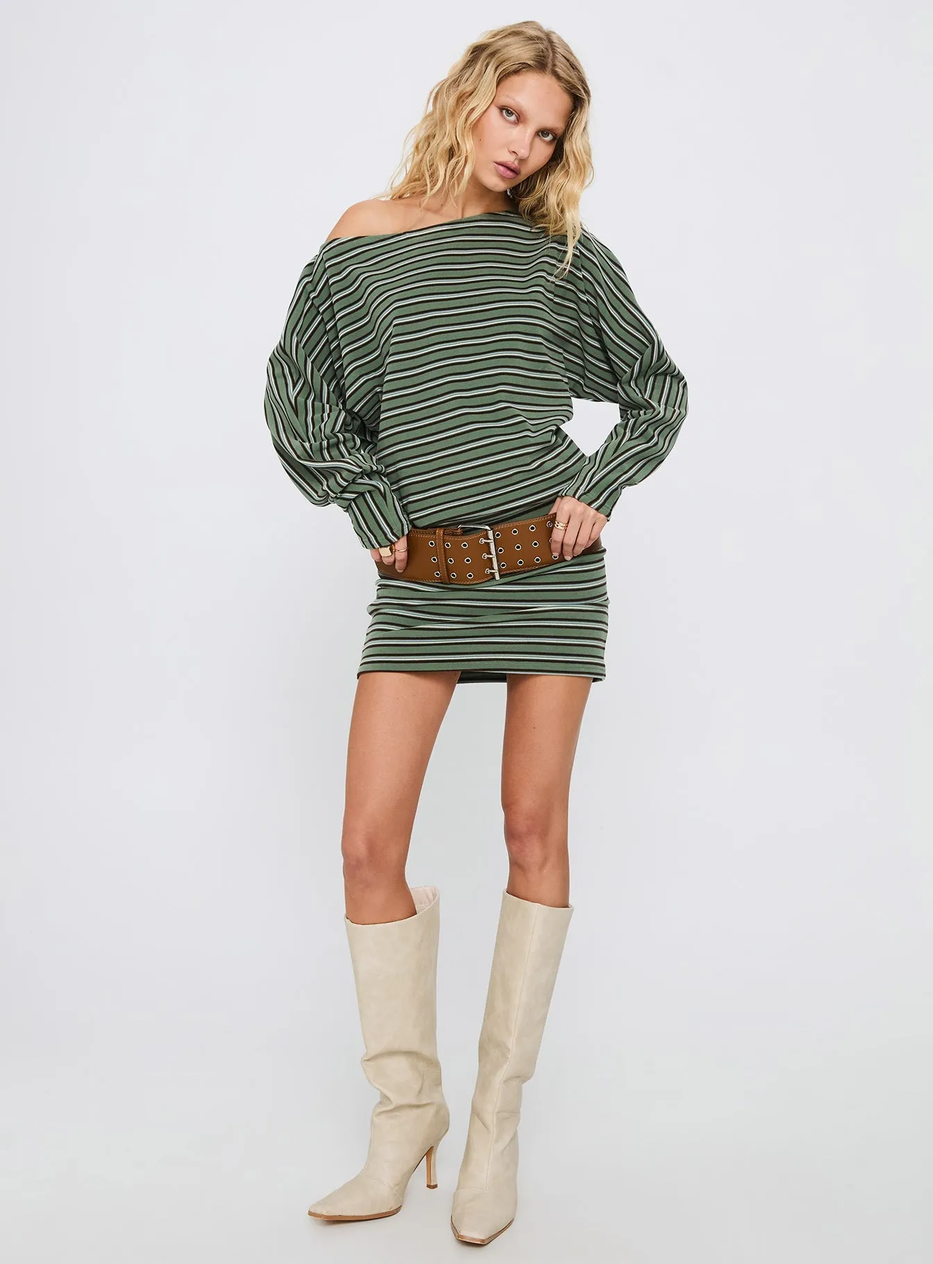 Chic Silhouette Dress for casual outings Salley Long Sleeve Mini Dress Stripe