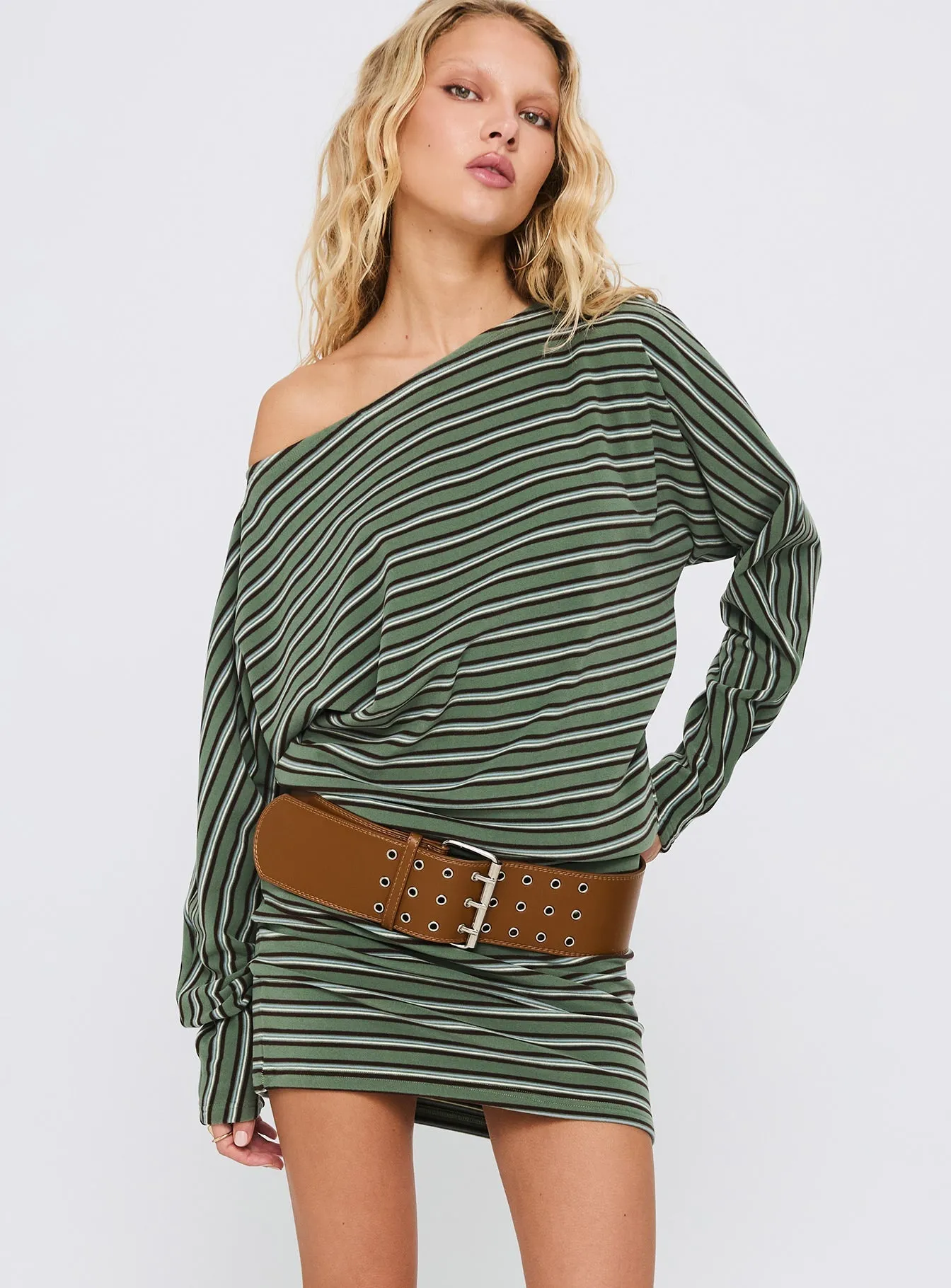 Flash Mode Relaxed Chic Look Salley Long Sleeve Mini Dress Stripe