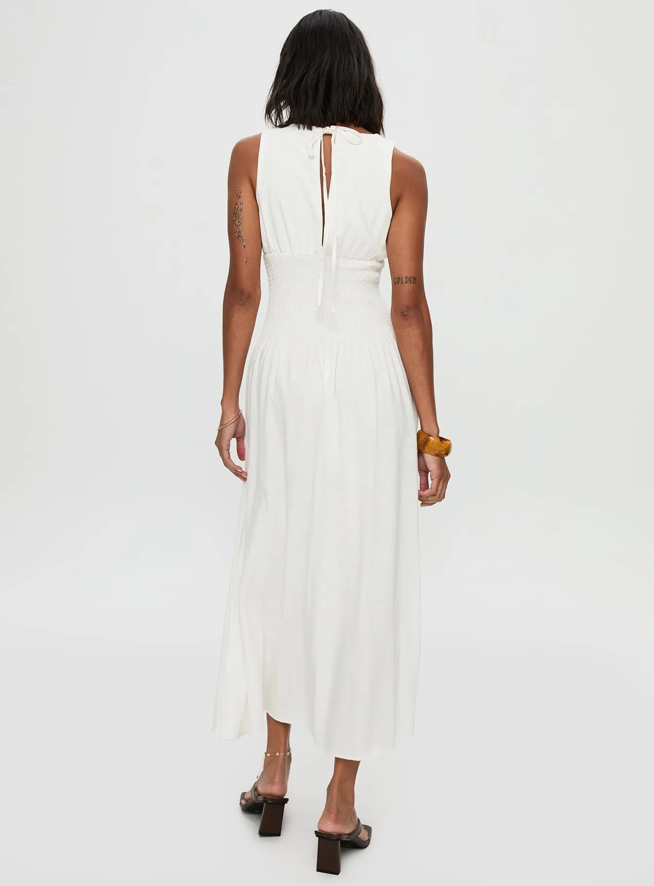 Light Weight Village Path Lilienne Shirred Maxi Dress White