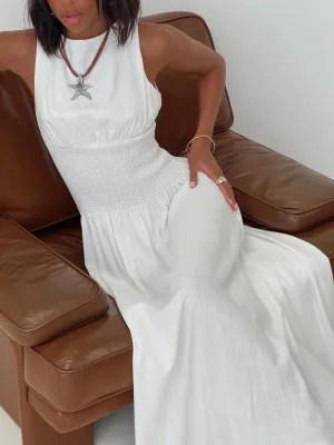 Azure Tide Lilienne Shirred Maxi Dress White
