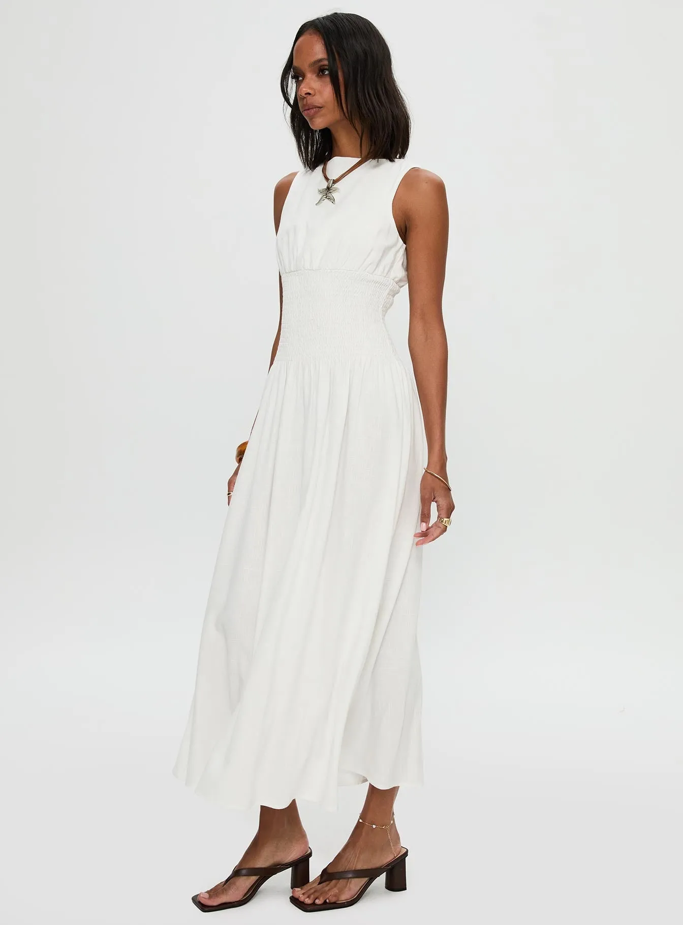 Wool Glow Lilienne Shirred Maxi Dress White