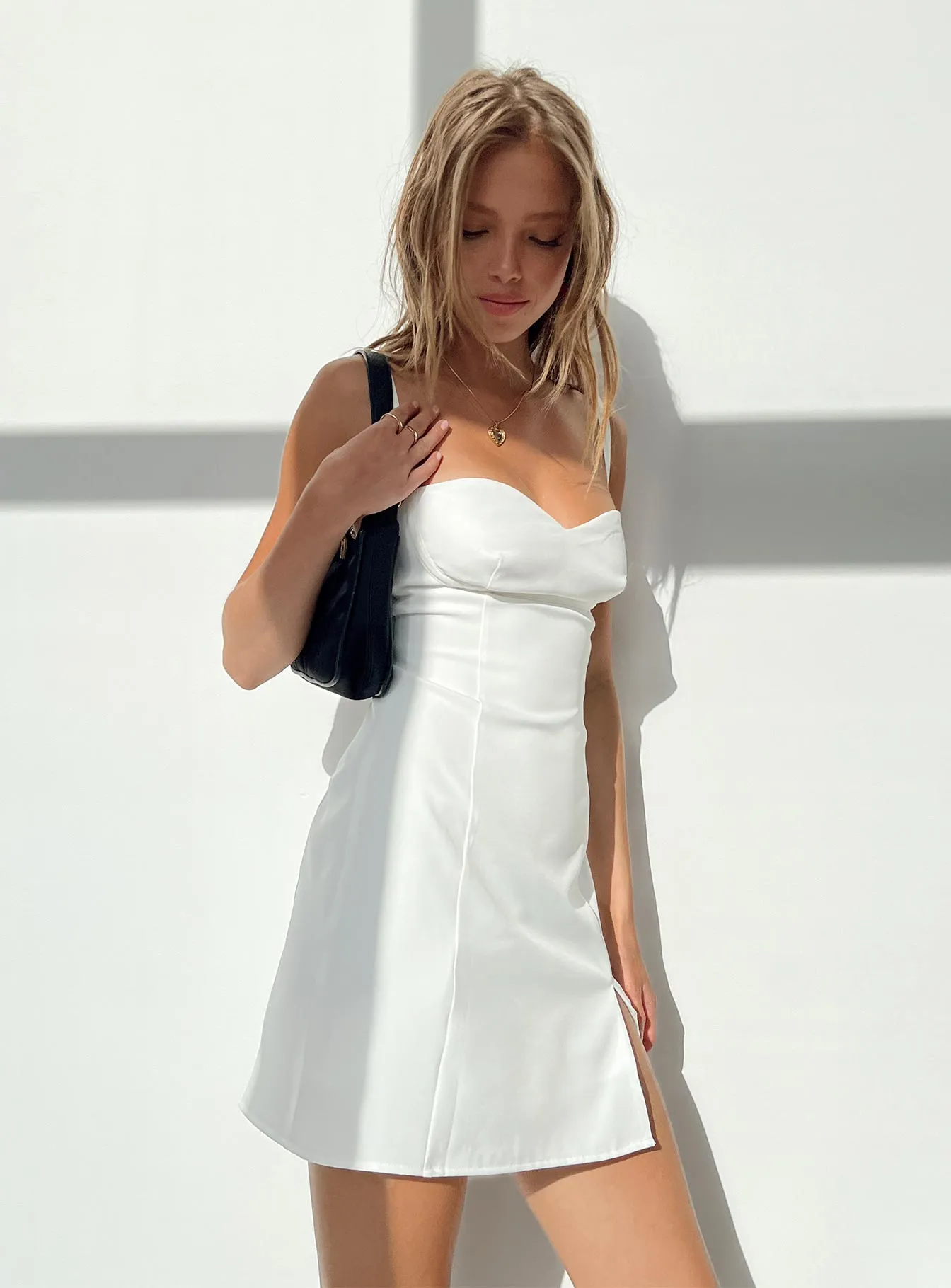 Briana Mini Dress White Wrinkle resistant fabric Casual day dress