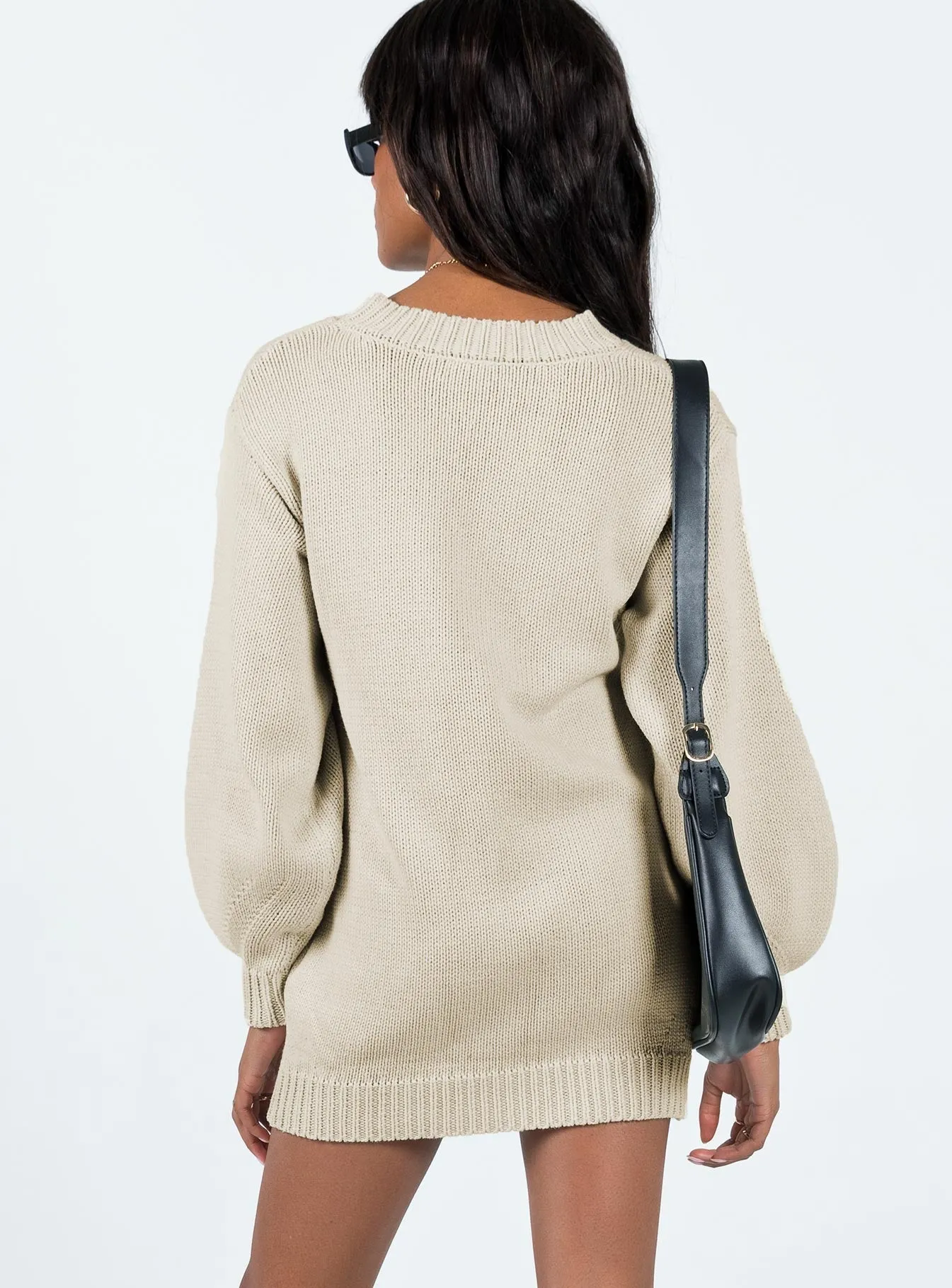 Vibrant Harmony Balloon Sleeve Knit Mini Dress Beige