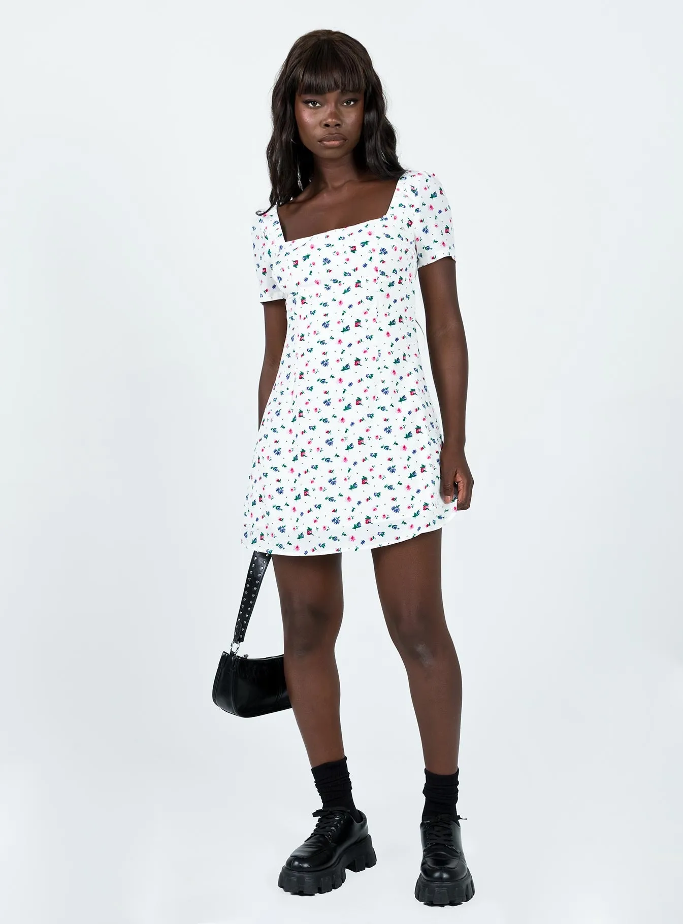 Hastings Mini Dress Floral Multi Cut Edge Hot Pop