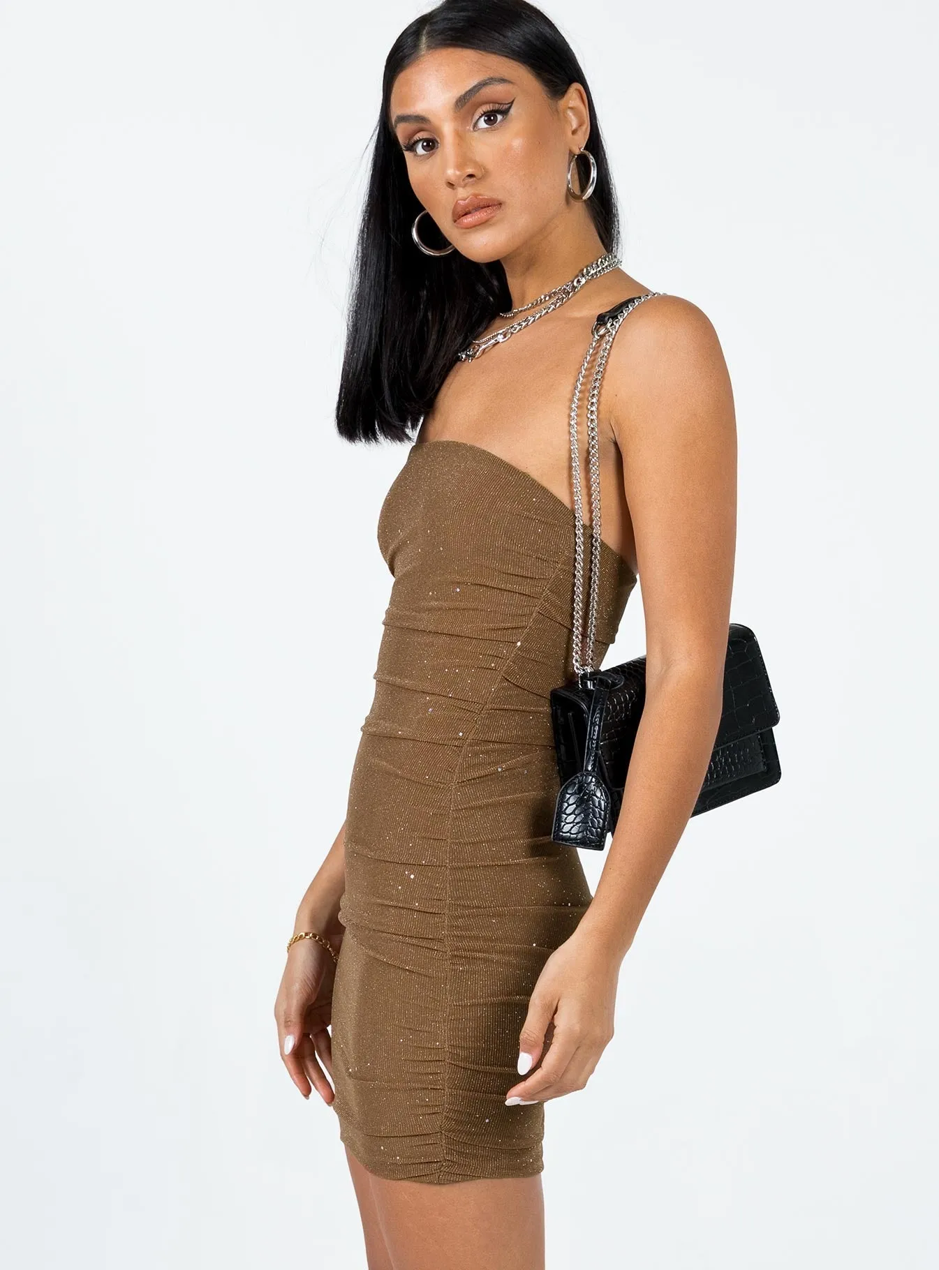 Joselyn Strapless Mini Dress Brown Ready Now Leg Show
