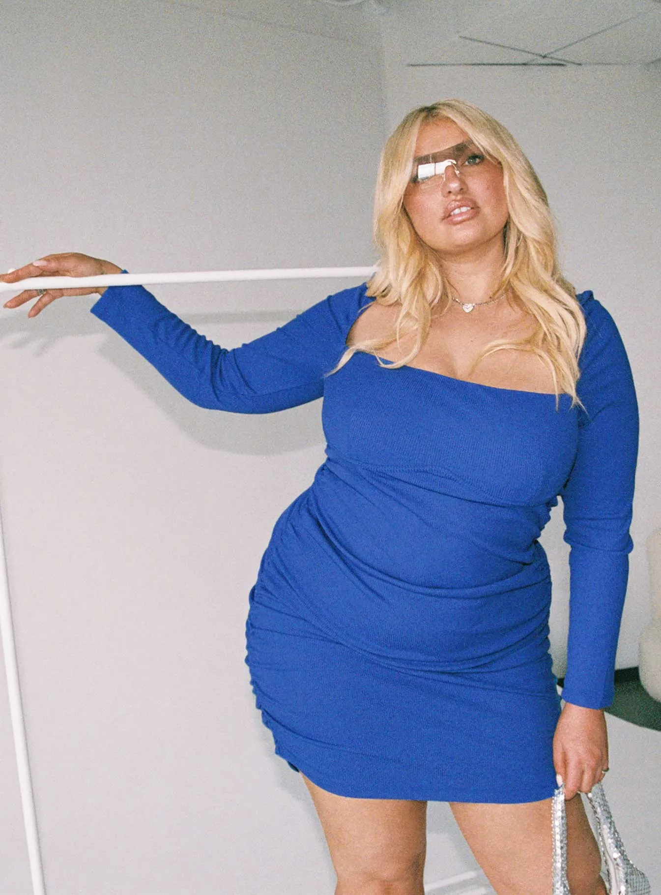 Roll Up Sleeve Adaptation Light Charm Portia Mini Dress Blue Curve