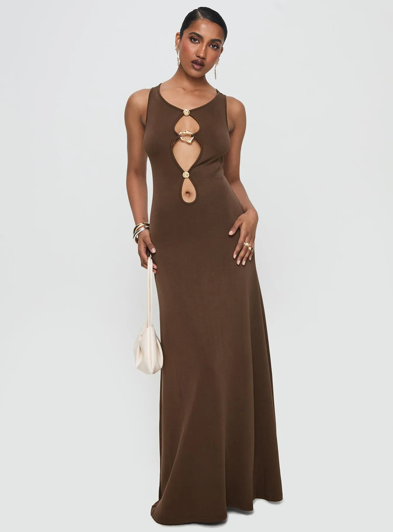 Sanur Maxi Dress Brown Weekend Escape The elegant fabric of this dress offers a luxurious feel against the skin