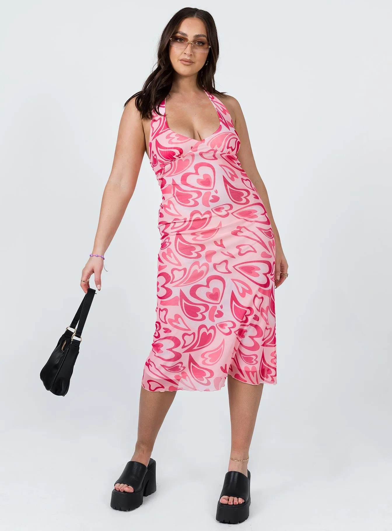 Fringe Glow Tiffany Midi Dress Pink