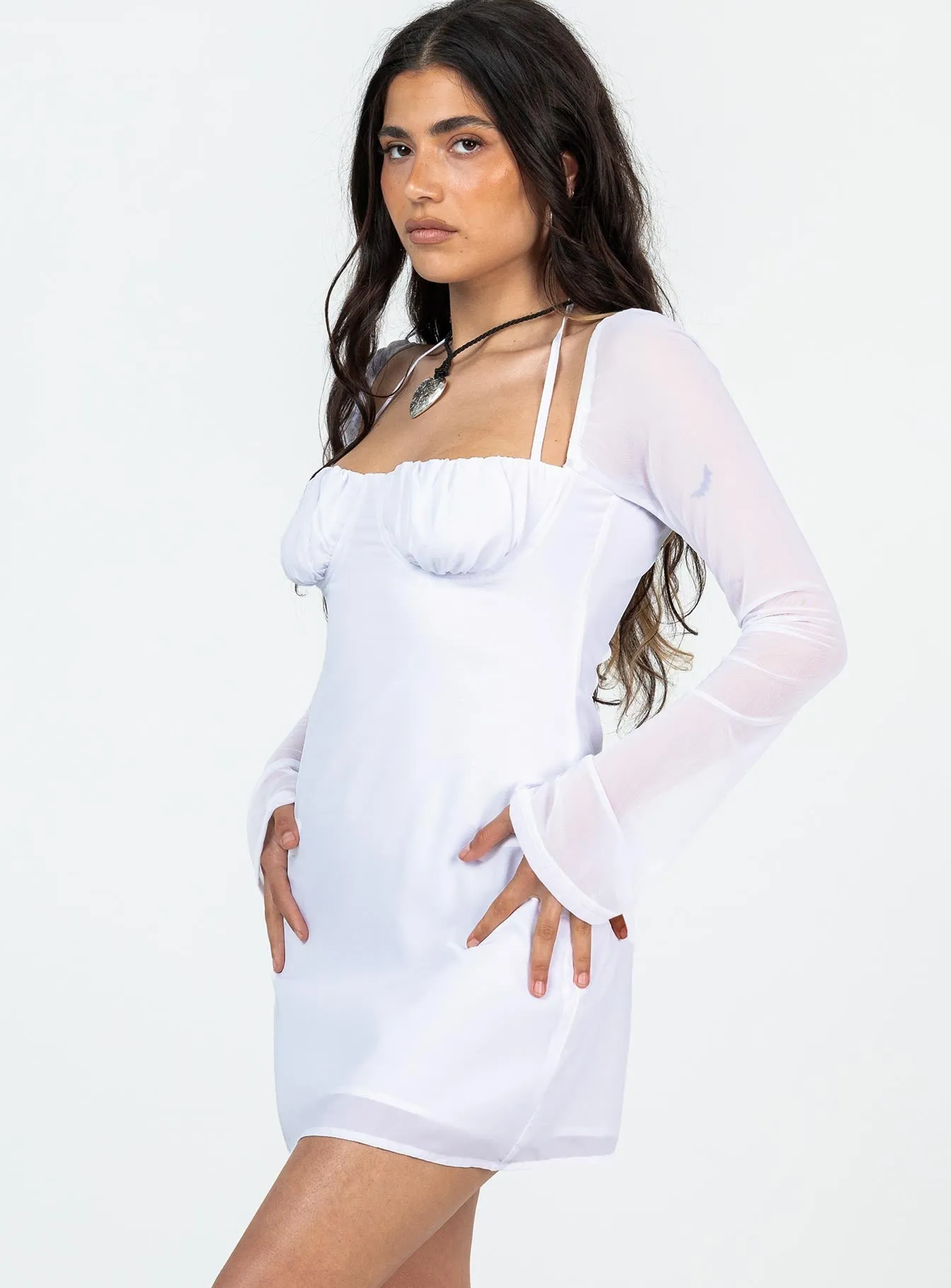 Dyer Sheer Sleeve Mini Dress White Petite Comfortable party dress Quick Dry Technology