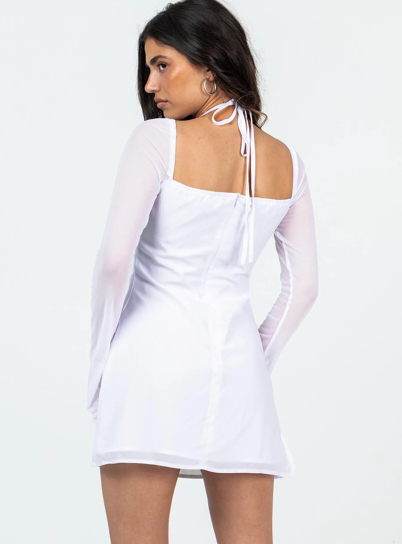 Floral design Dyer Sheer Sleeve Mini Dress White Petite