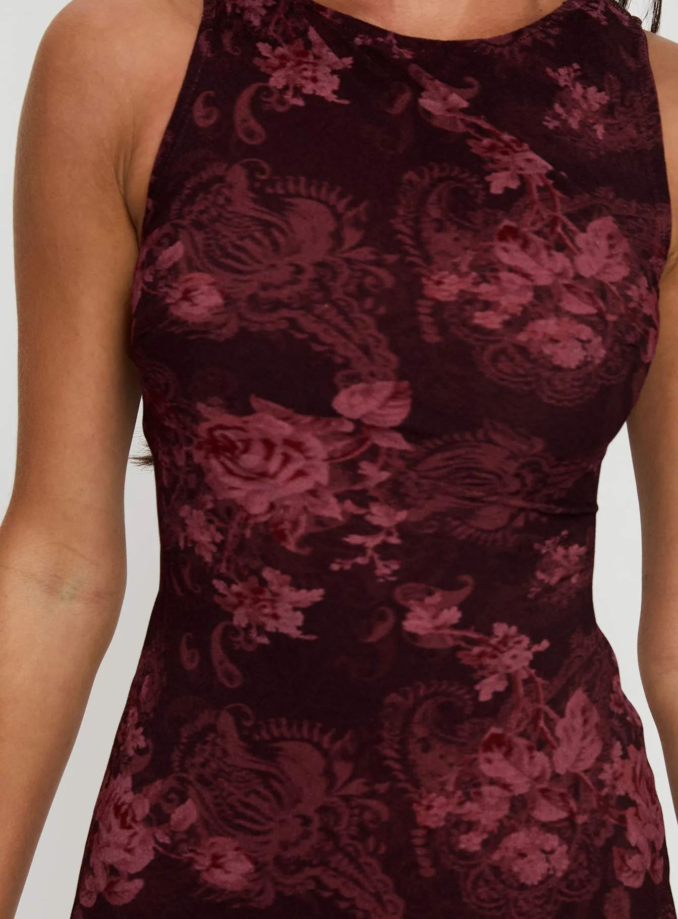 Convertible Straps Glow Cool Vivre Mini Dress Burgundy Paisley Tall