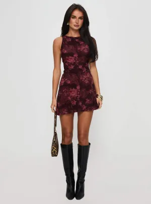 Vivre Mini Dress Burgundy Paisley Tall Glow Beat Street Look