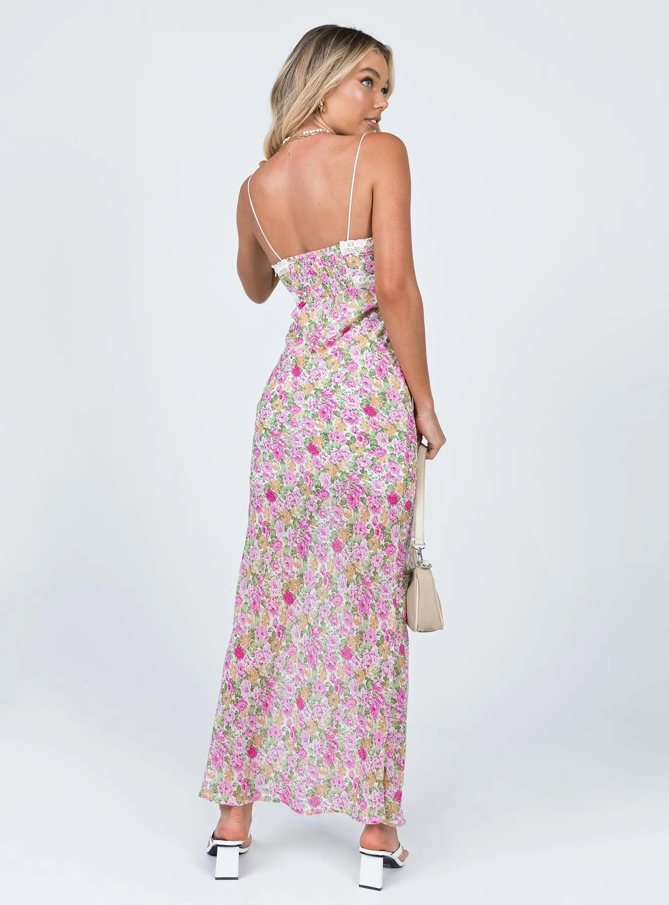 Emily Maxi Dress Pink Floral The timeless style of this dress ensures that it will remain a staple in your wardrobe for years to come Trim Art