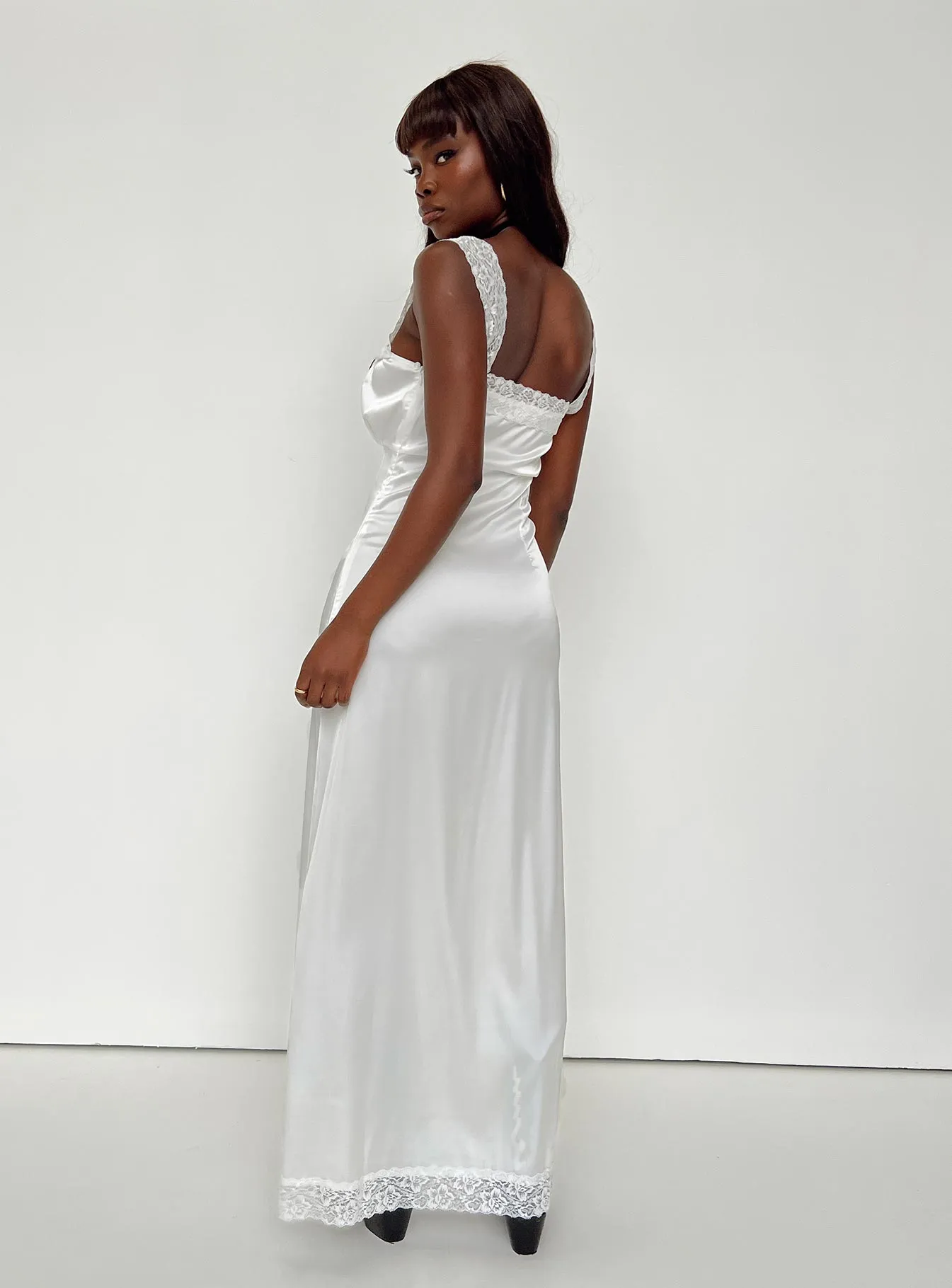 The elegant fabric of this dress offers a luxurious feel against the skin Square View Ballerina Vintage Maxi Dress Porcelain