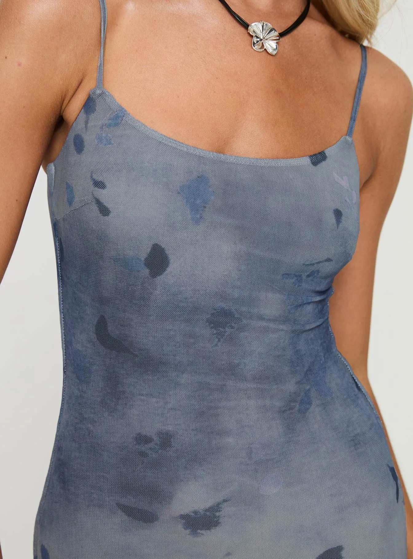Scottson Mesh Maxi Dress Blue Cross Stitch Autumn Tone