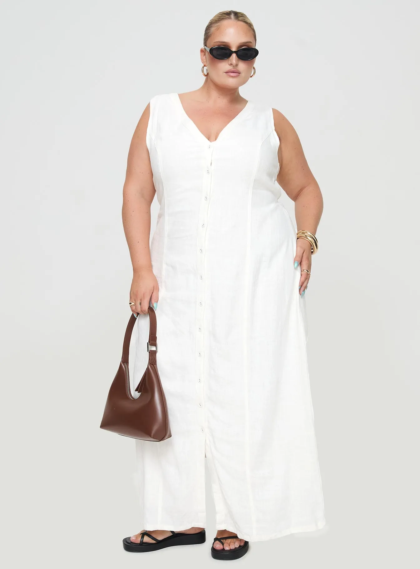 Wild Meadow Village Glow Summer Season Linen Blend Maxi Dress White Curve